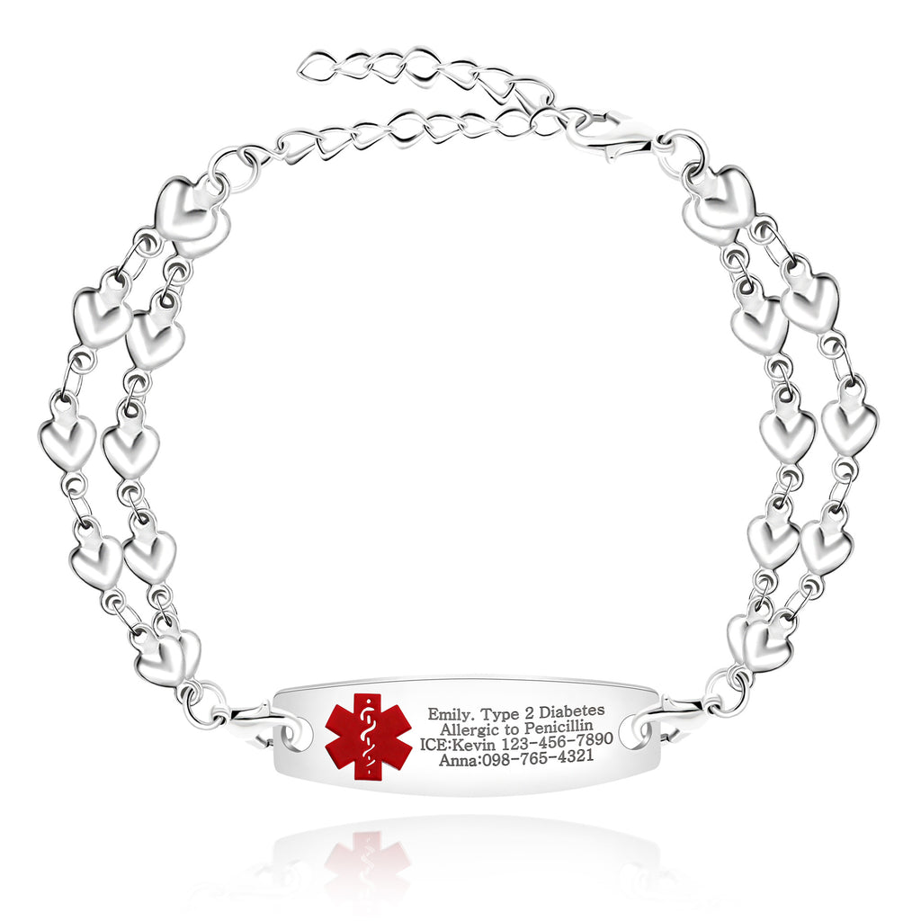 Cross border hot selling titanium steel bracelet, stainless steel curved plate, medical logo, engraved lettering, detachable double-layer bracelet