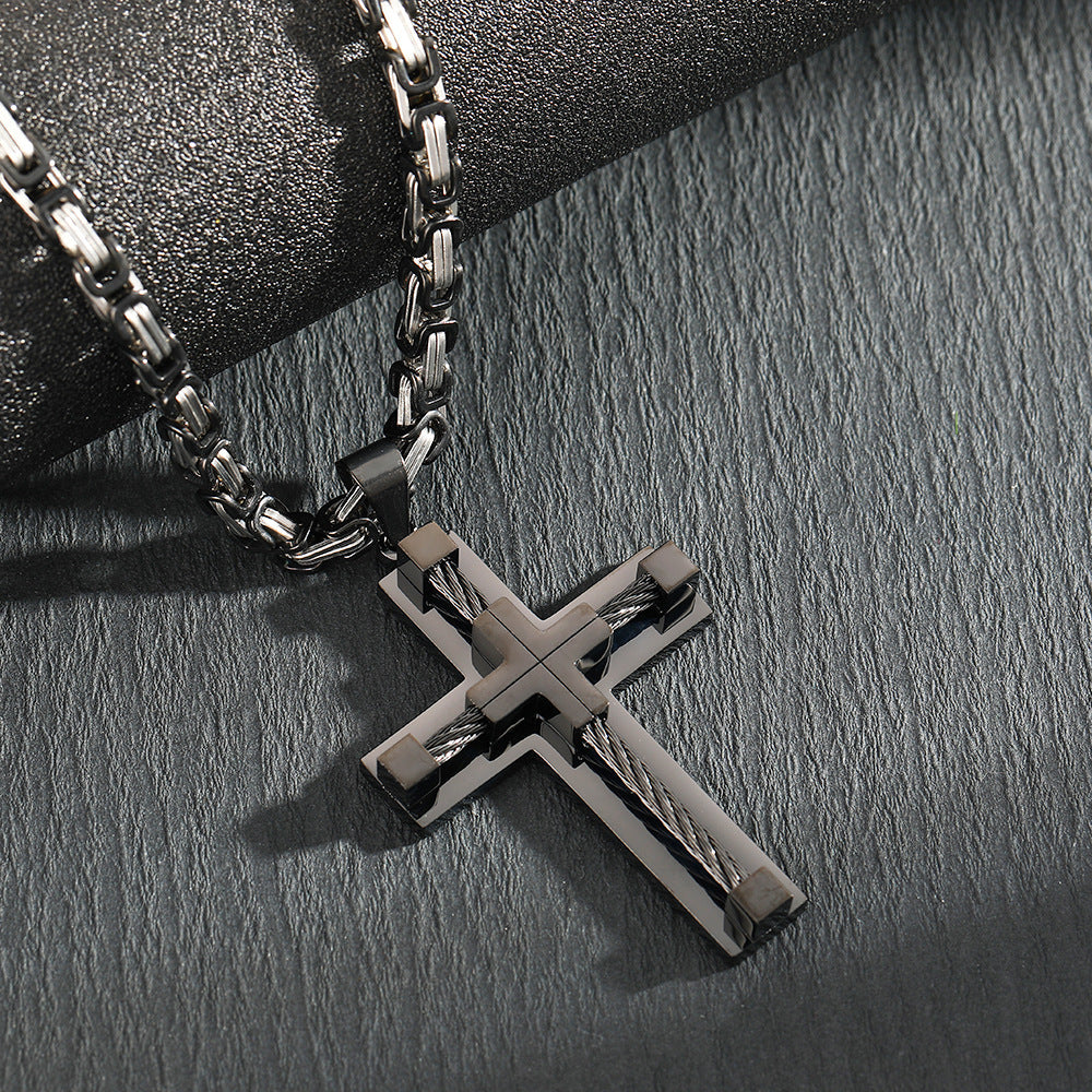 New fashion hot selling stainless steel necklace, geometric stainless steel jewelry, cross pendant, titanium steel domineering necklace for men