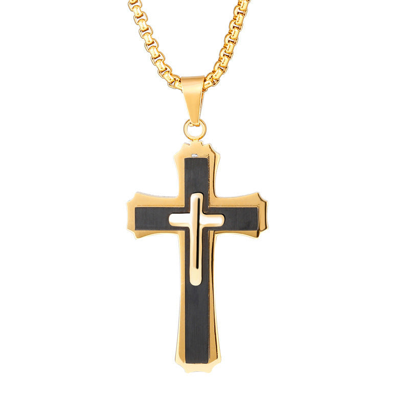 European and American stainless steel cross necklace pendant, titanium steel non fading necklace, three-dimensional accessory for men