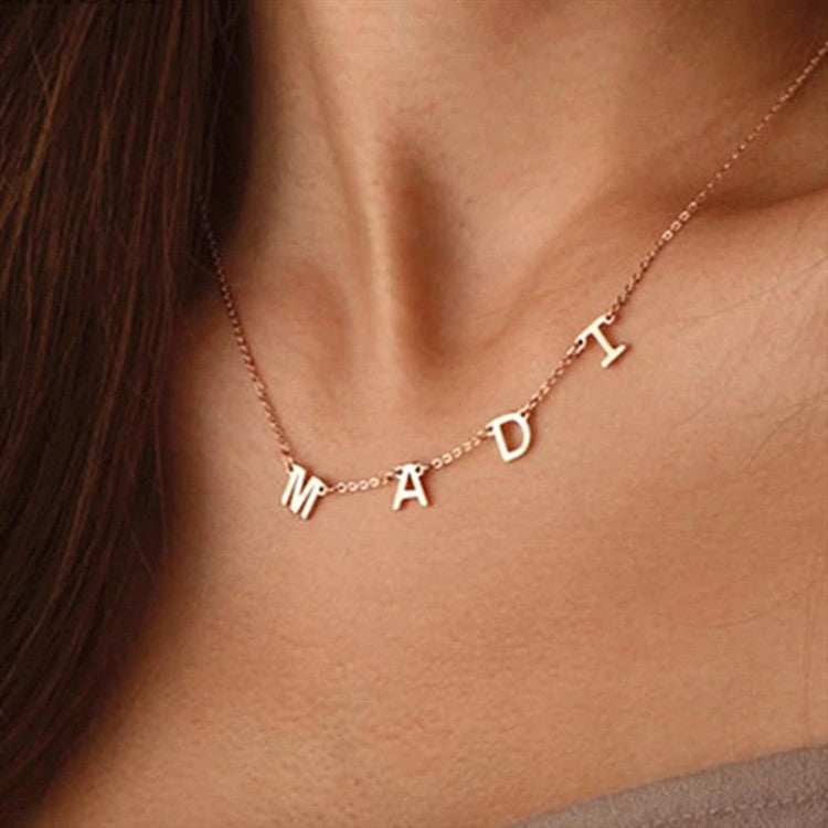 European and American cross-border personalized DIY English letter name private customized necklace 26 letter pendant, one piece for dropshipping