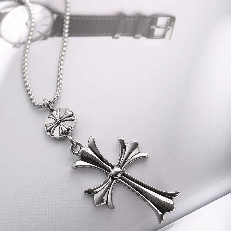 European and American jewelry, diamond necklace, cross pendant, simple retro versatile men's accessories, sweater chain