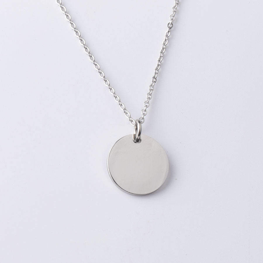 Cross border mirror stainless steel disc pendant necklace DIY engravable circular disc short necklace collarbone necklace