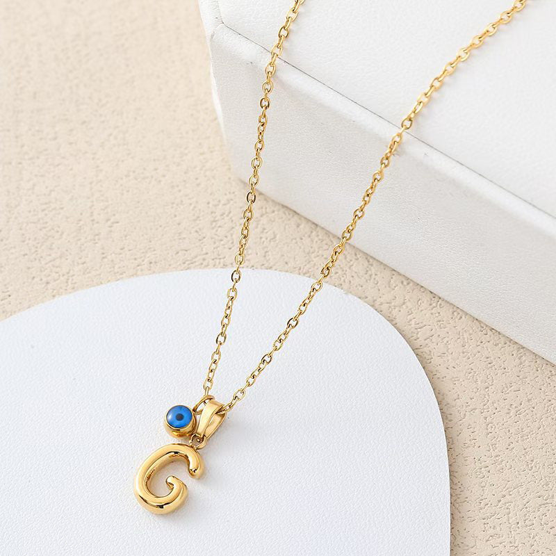 Personalized letter eye necklace, simple stainless steel collarbone chain, English letter pendant