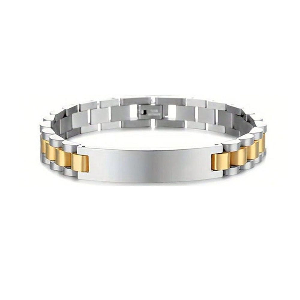 Hot selling European and American light luxury stainless steel men's curved bracelet with engraved lettering strap, metal bracelet for women