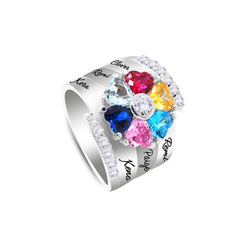 New Mother's Day Gift DIY Engraved Ring Handpiece New Creative Fashion Micro inlaid Zircon Ring for Women