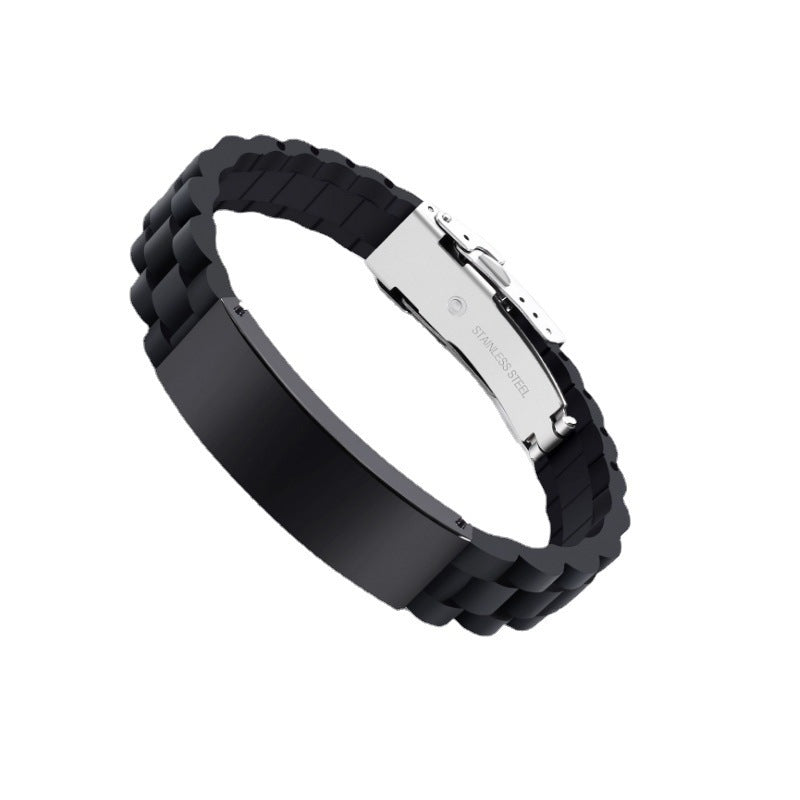 Cross border engraved stainless steel silicone wristband men's strap bracelet with adjustable European and American design