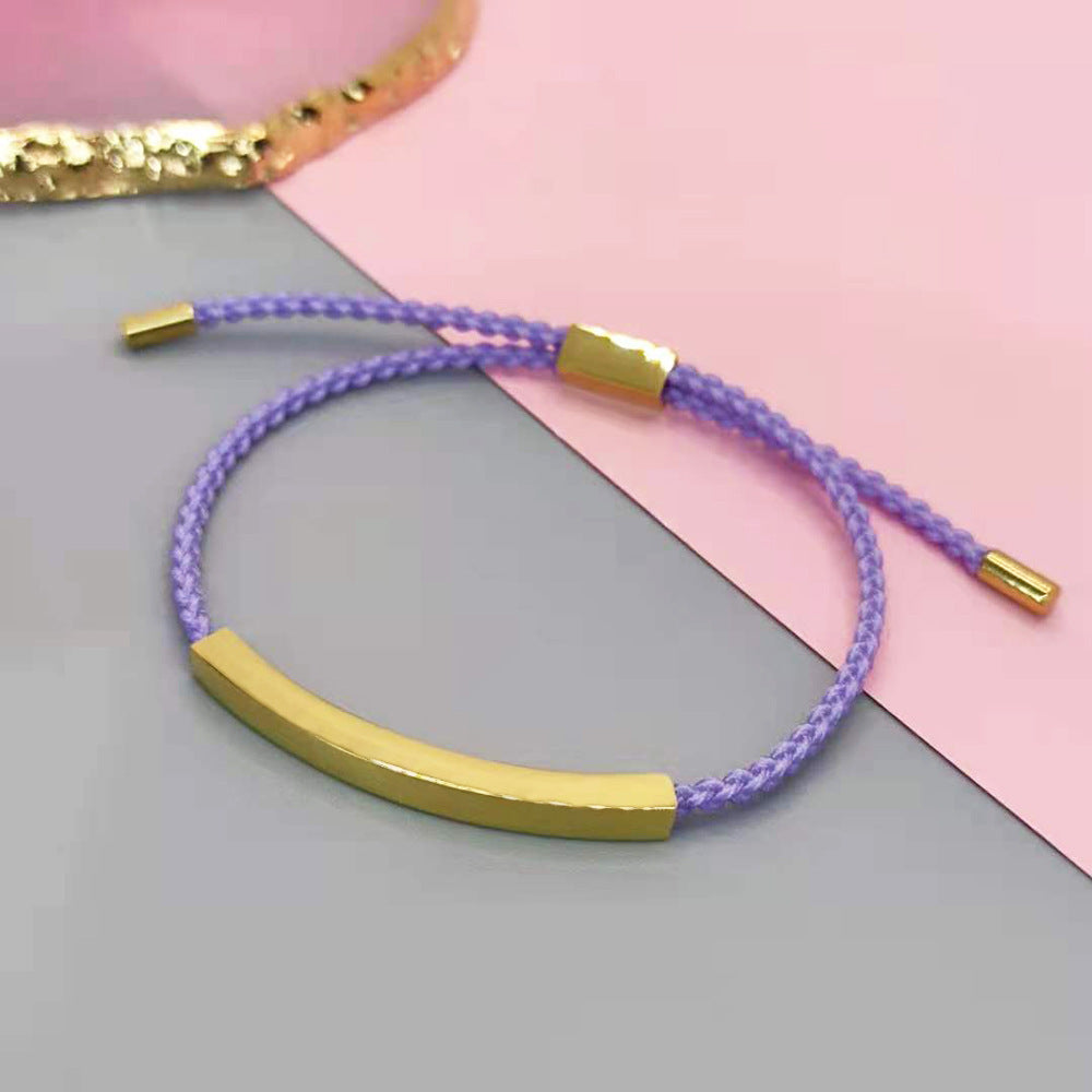 Design sense: titanium steel niche couple bracelet with adjustable braided rope, stainless steel bent tube bracelet, ins with engraved characters
