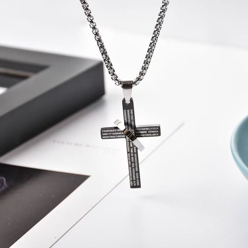 European and American jewelry, diamond necklace, cross pendant, simple retro versatile men's accessories, sweater chain