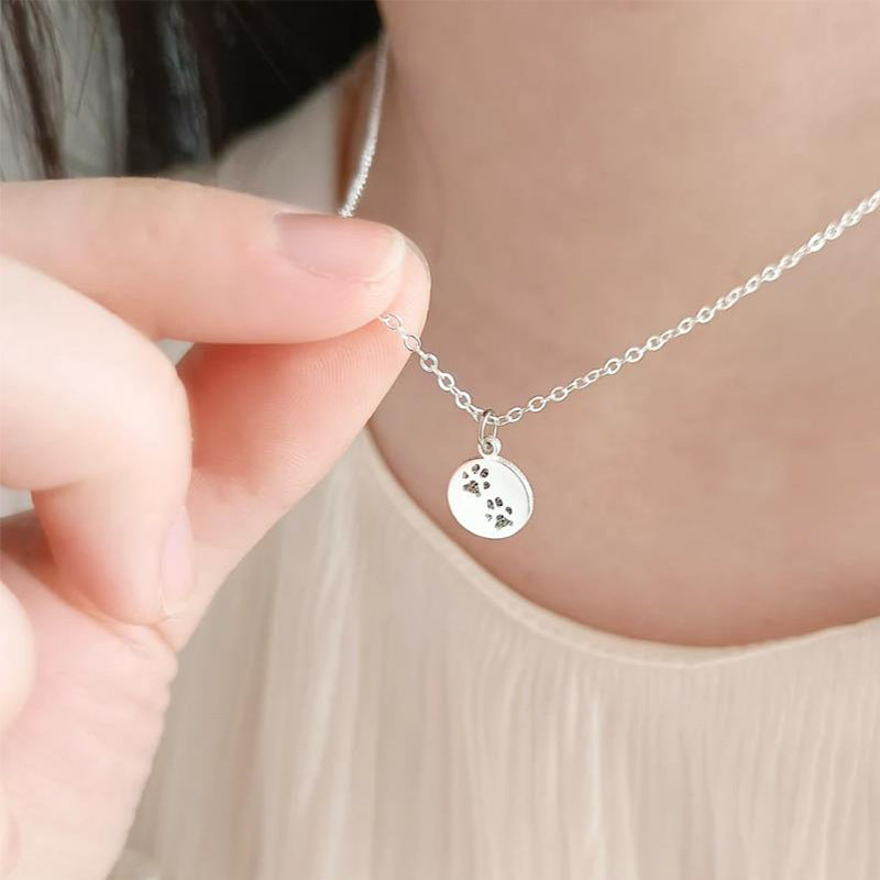European and American popular dog paw DIY round brand engraved name titanium steel necklace pet commemoration
