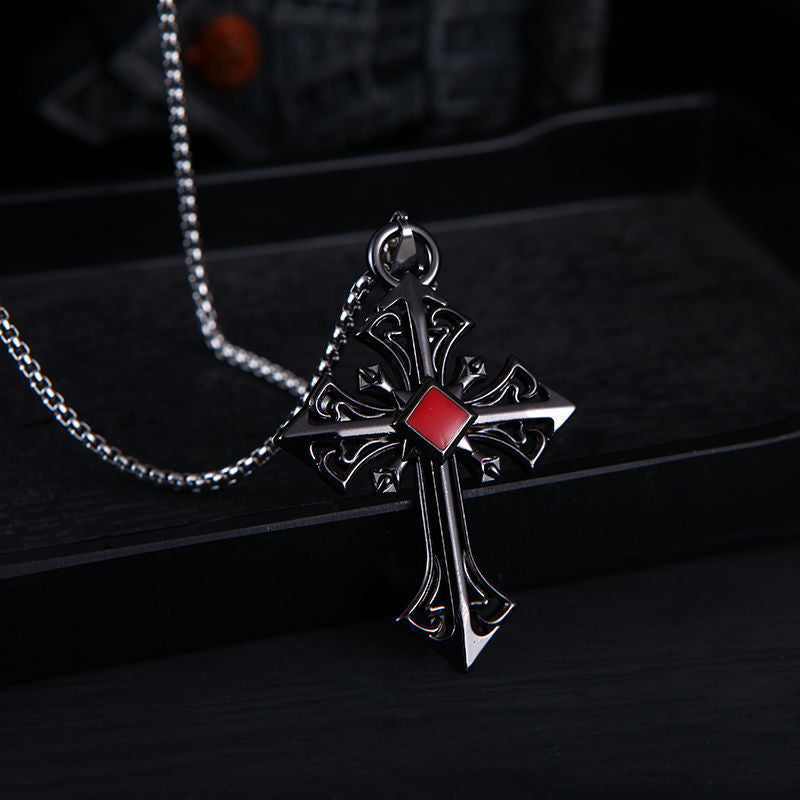 European and American jewelry, diamond necklace, cross pendant, simple retro versatile men's accessories, sweater chain