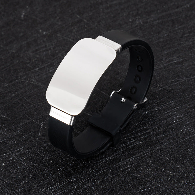 Ins New Fashionable Adjustable Silicone Sports Bracelet Couple Birthday Gift Processing Engraved Stainless Steel Bracelet