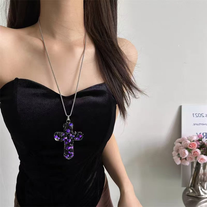 European and American cross heavy industry pearl necklace, dark gothic style multi-layer layered necklace, niche design accessory