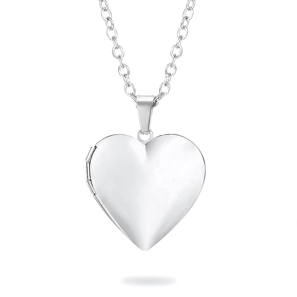 Stainless steel heart-shaped smooth pendant can open photo box, European and American cross-border fashion necklace, women's jewelry