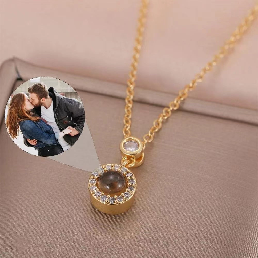 Cross border hot selling, customized photo necklace, men's and women's projection, I love you pendant, Valentine's Day gift