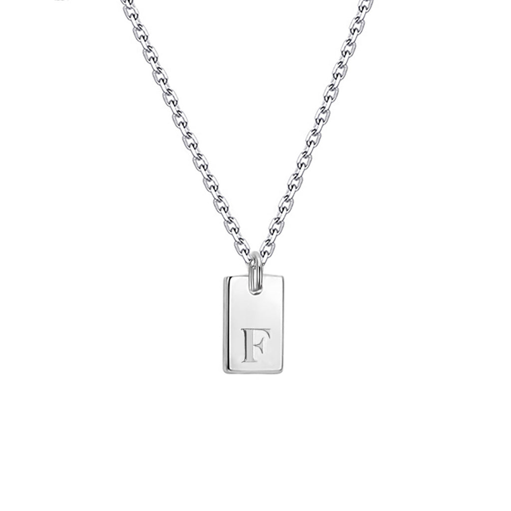 Geometric Metal Carving 26 English Letter Square Pendant Women's Necklace Copper Plated 14K Gold