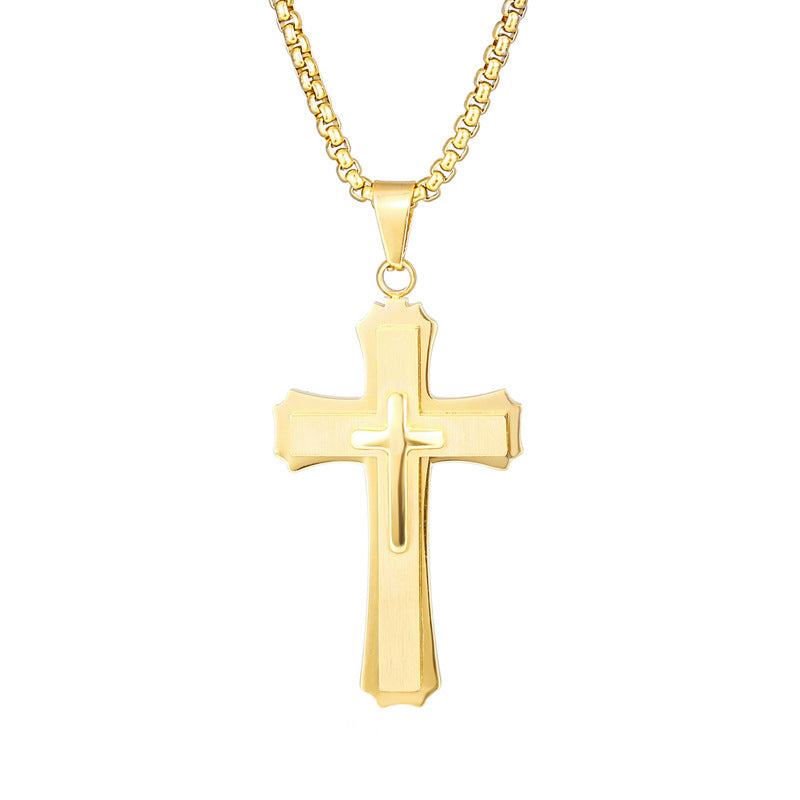 European and American stainless steel cross necklace pendant, titanium steel non fading necklace, three-dimensional accessory for men
