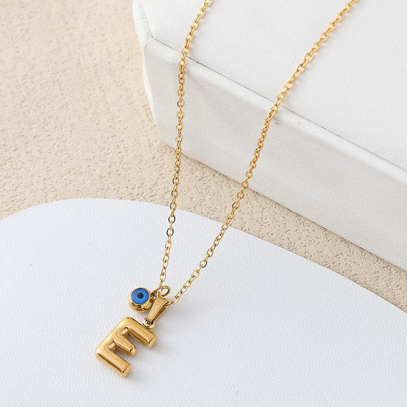 Personalized letter eye necklace, simple stainless steel collarbone chain, English letter pendant