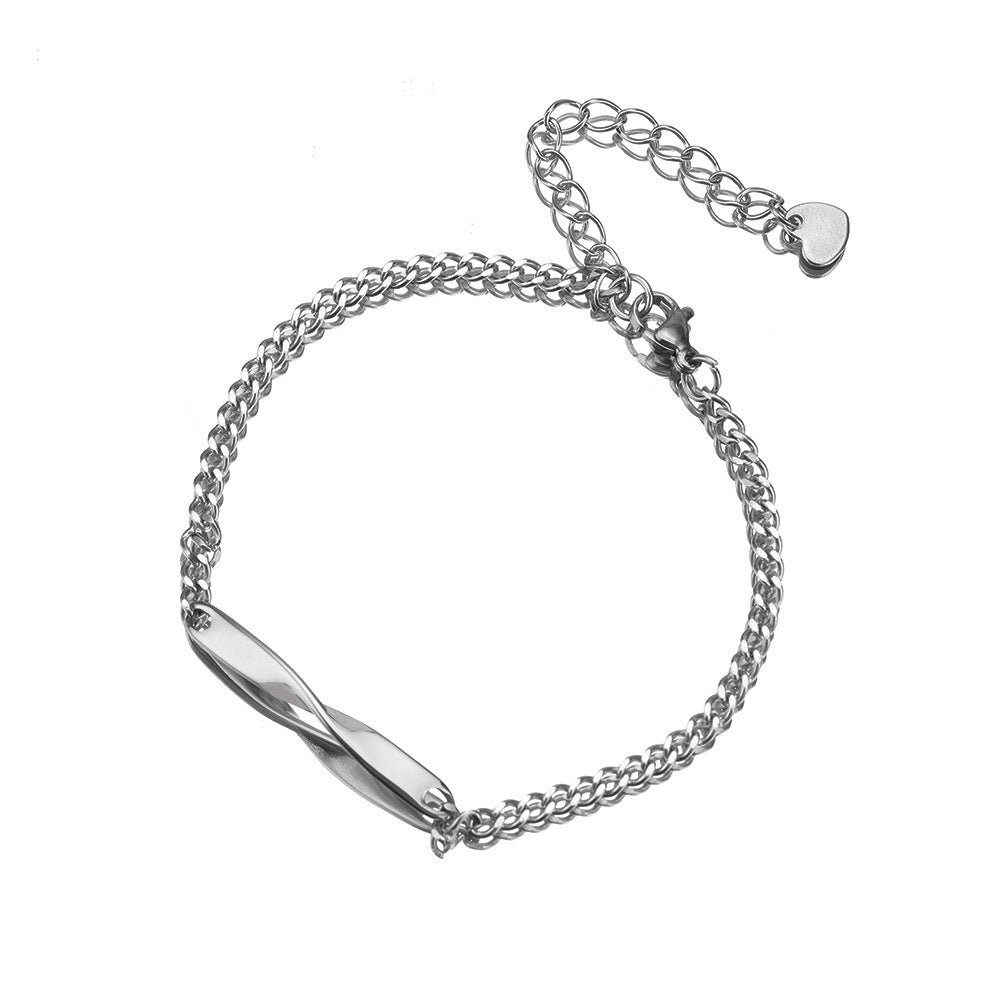 Cross border minimalist stainless steel M ö bius couple DIY engraved bracelet ins infinite symbol men and women commemorative gift