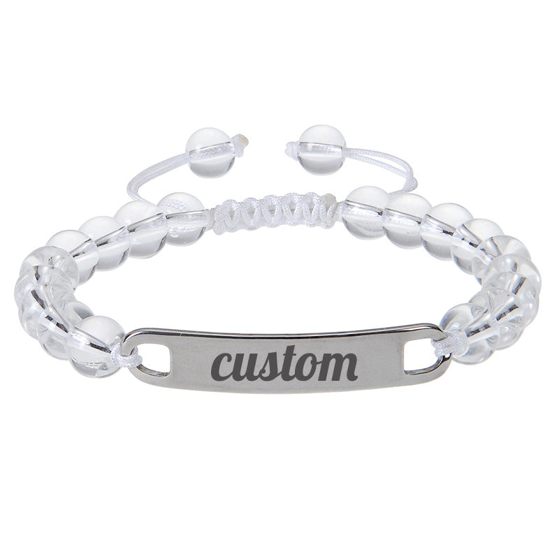 Cross border stainless steel curved plate engraved bracelet powder crystal frosted stone custom name bracelet DIY custom bracelet