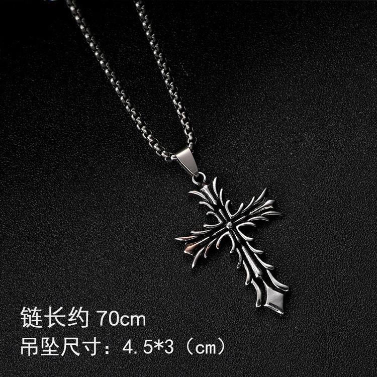 European and American jewelry, diamond necklace, cross pendant, simple retro versatile men's accessories, sweater chain