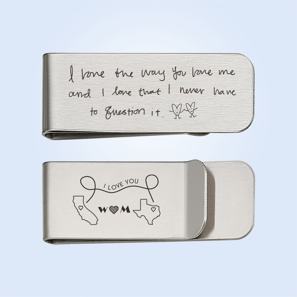 Hot selling fingerprint handwritten Spotify music code personalized laser engraving wallet in Europe and America