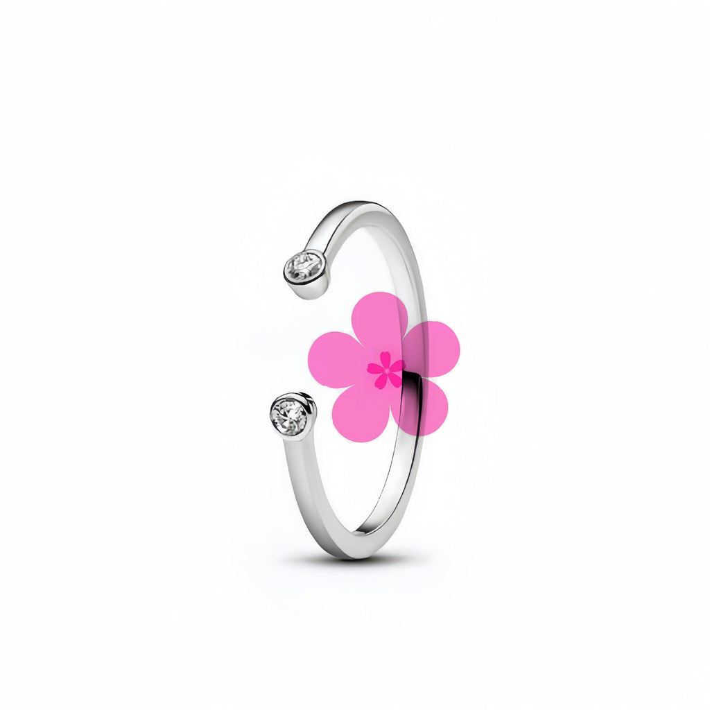 New style white copper plated 925 silver inlaid with diamonds, pink heart-shaped butterfly, simple rose, fashionable ring