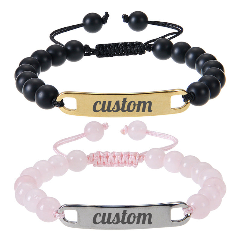 Cross border stainless steel curved plate engraved bracelet powder crystal frosted stone custom name bracelet DIY custom bracelet