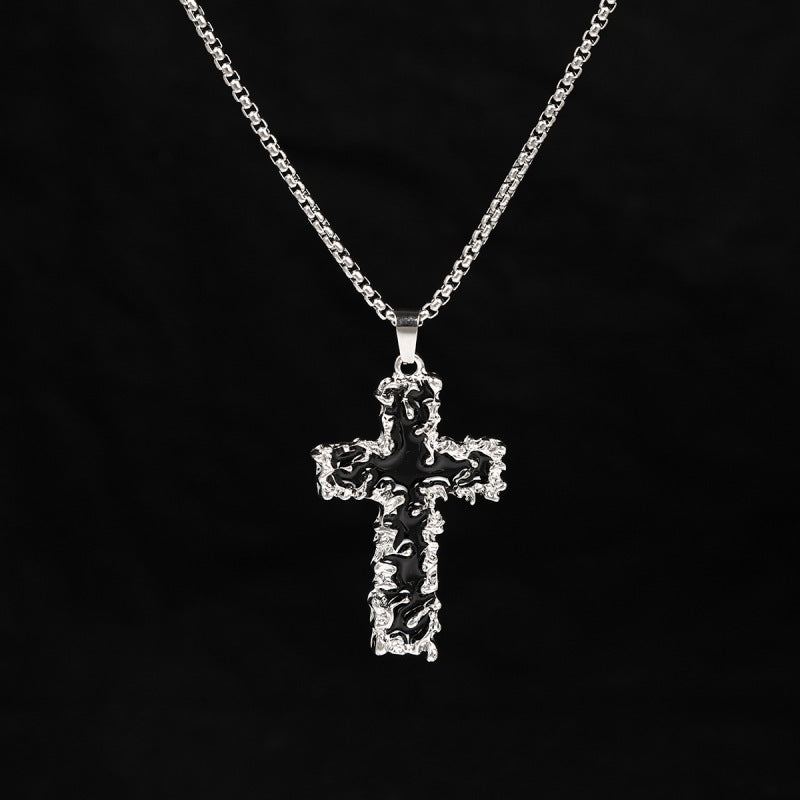 European and American jewelry, diamond necklace, cross pendant, simple retro versatile men's accessories, sweater chain