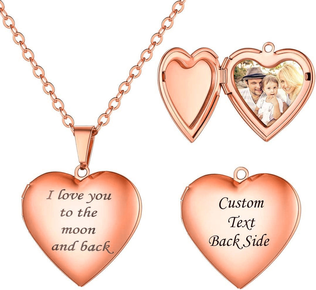 Stainless steel heart-shaped smooth pendant can open photo box, European and American cross-border fashion necklace, women's jewelry