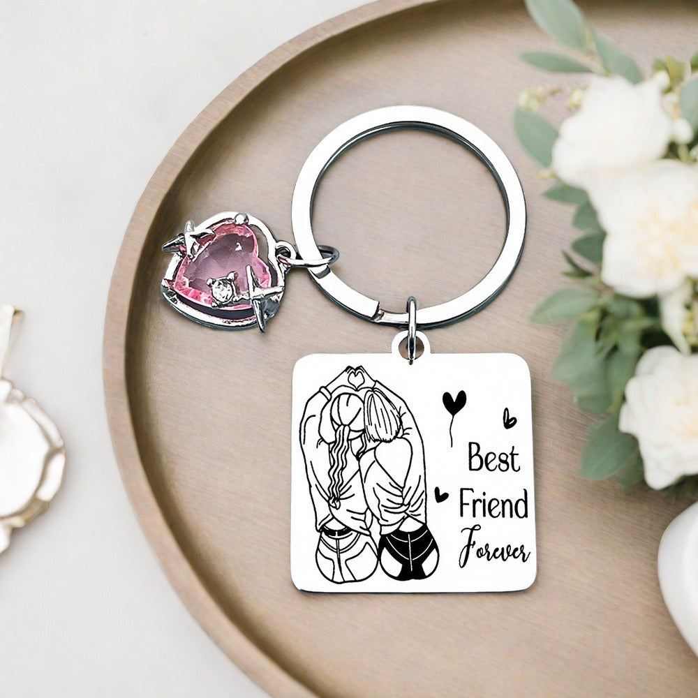 New sisters accessories pendant for good friends Cross border Euro American friendship gift Stainless steel key chain can be customized