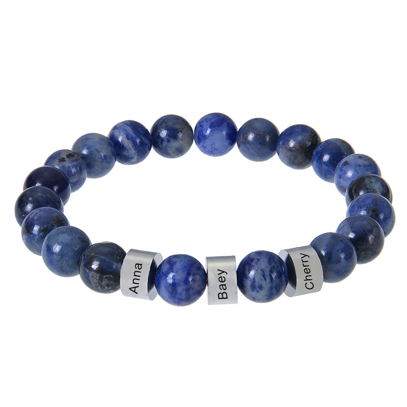 Stainless steel engraved bracelet 8mm natural tiger eye stone volcanic stone custom name bracelet men's Father's Day bracelet