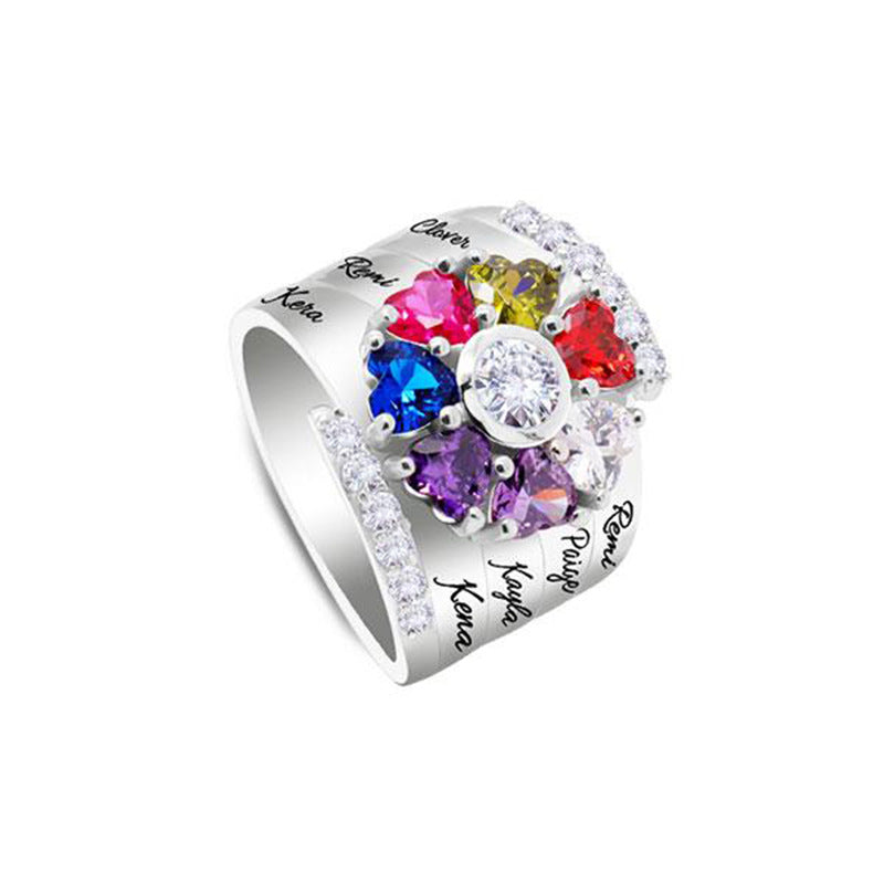 New Mother's Day Gift DIY Engraved Ring Handpiece New Creative Fashion Micro inlaid Zircon Ring for Women