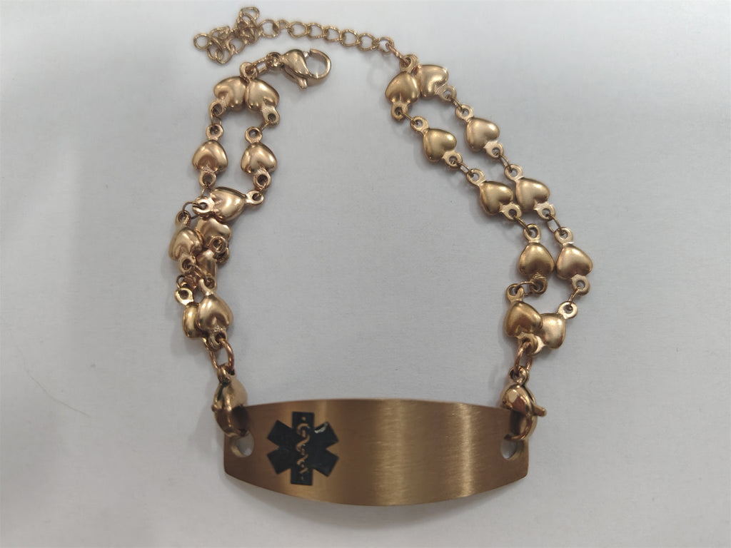 Cross border hot selling titanium steel bracelet, stainless steel curved plate, medical logo, engraved lettering, detachable double-layer bracelet