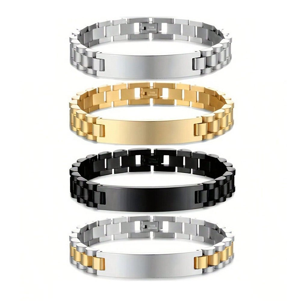 Hot selling European and American light luxury stainless steel men's curved bracelet with engraved lettering strap, metal bracelet for women
