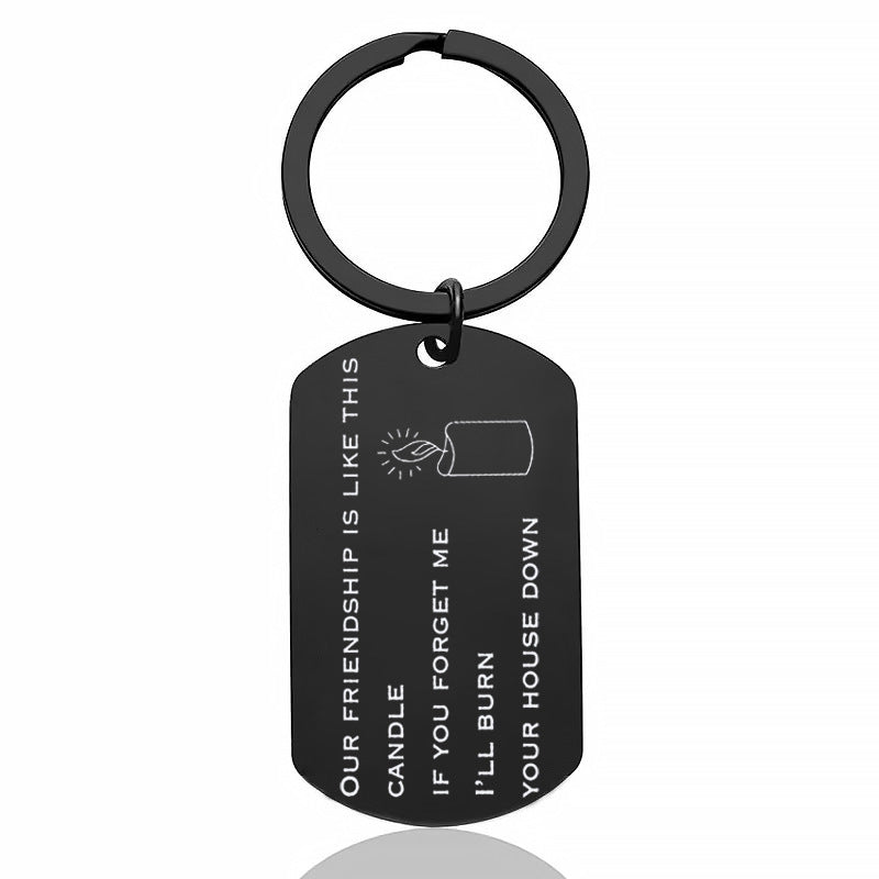 Cross border new gift for friends: stainless steel creative letter laser engraved keychain, customized holiday friendship gift