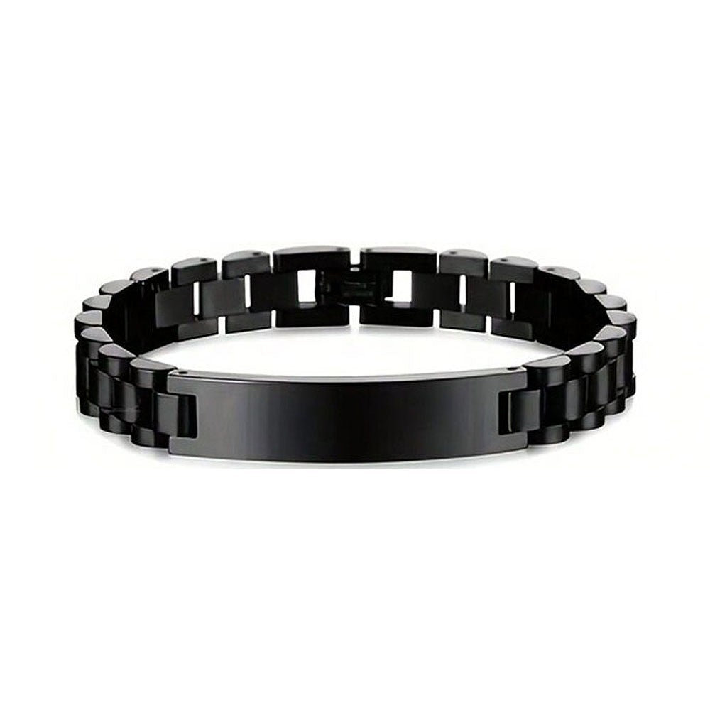 Hot selling European and American light luxury stainless steel men's curved bracelet with engraved lettering strap, metal bracelet for women