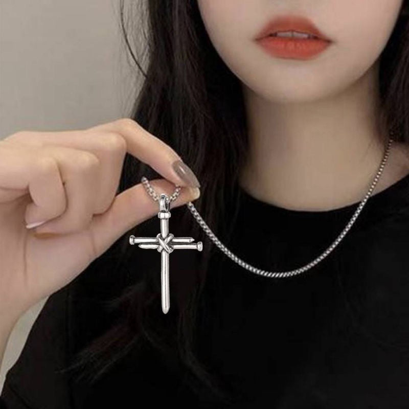 European and American jewelry, diamond necklace, cross pendant, simple retro versatile men's accessories, sweater chain
