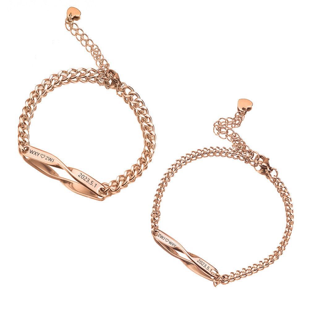 Cross border minimalist stainless steel M ö bius couple DIY engraved bracelet ins infinite symbol men and women commemorative gift