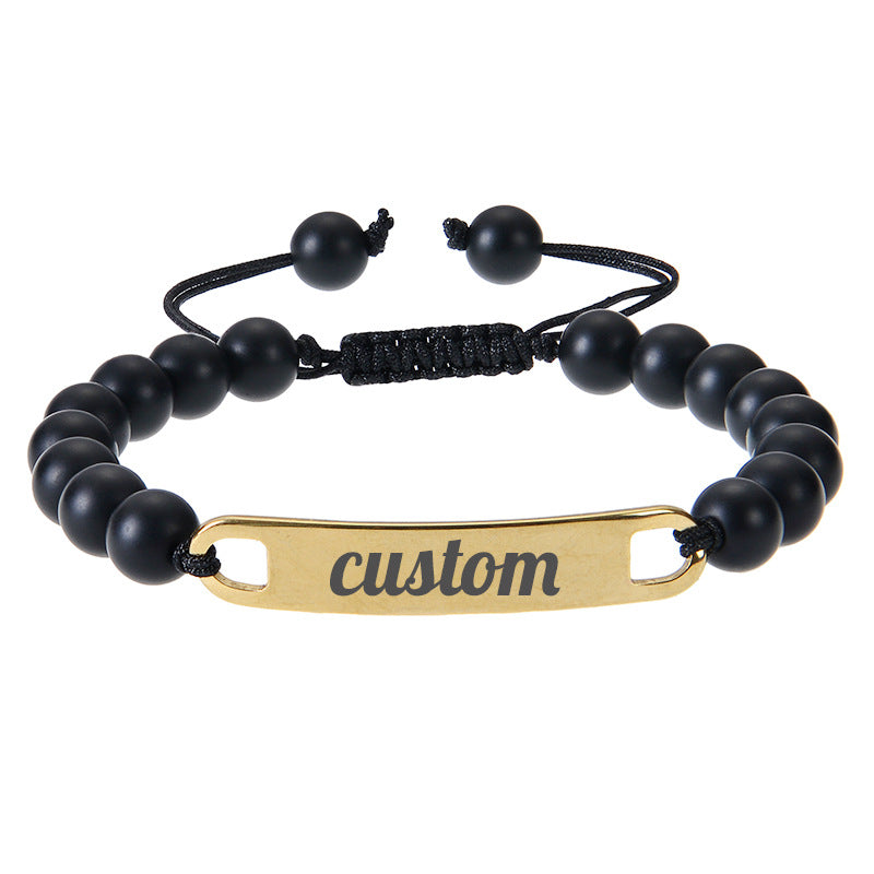 Cross border stainless steel curved plate engraved bracelet powder crystal frosted stone custom name bracelet DIY custom bracelet