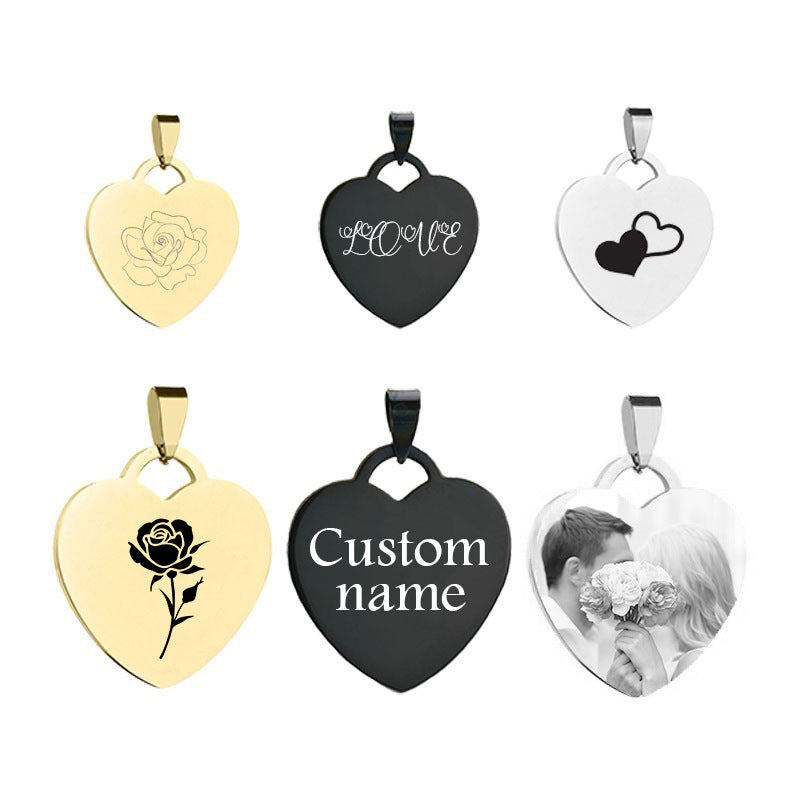 304 stainless steel heart-shaped pendant, personalized and simple mirror laser engraved logo, peach heart hang tag, couple DIY gift