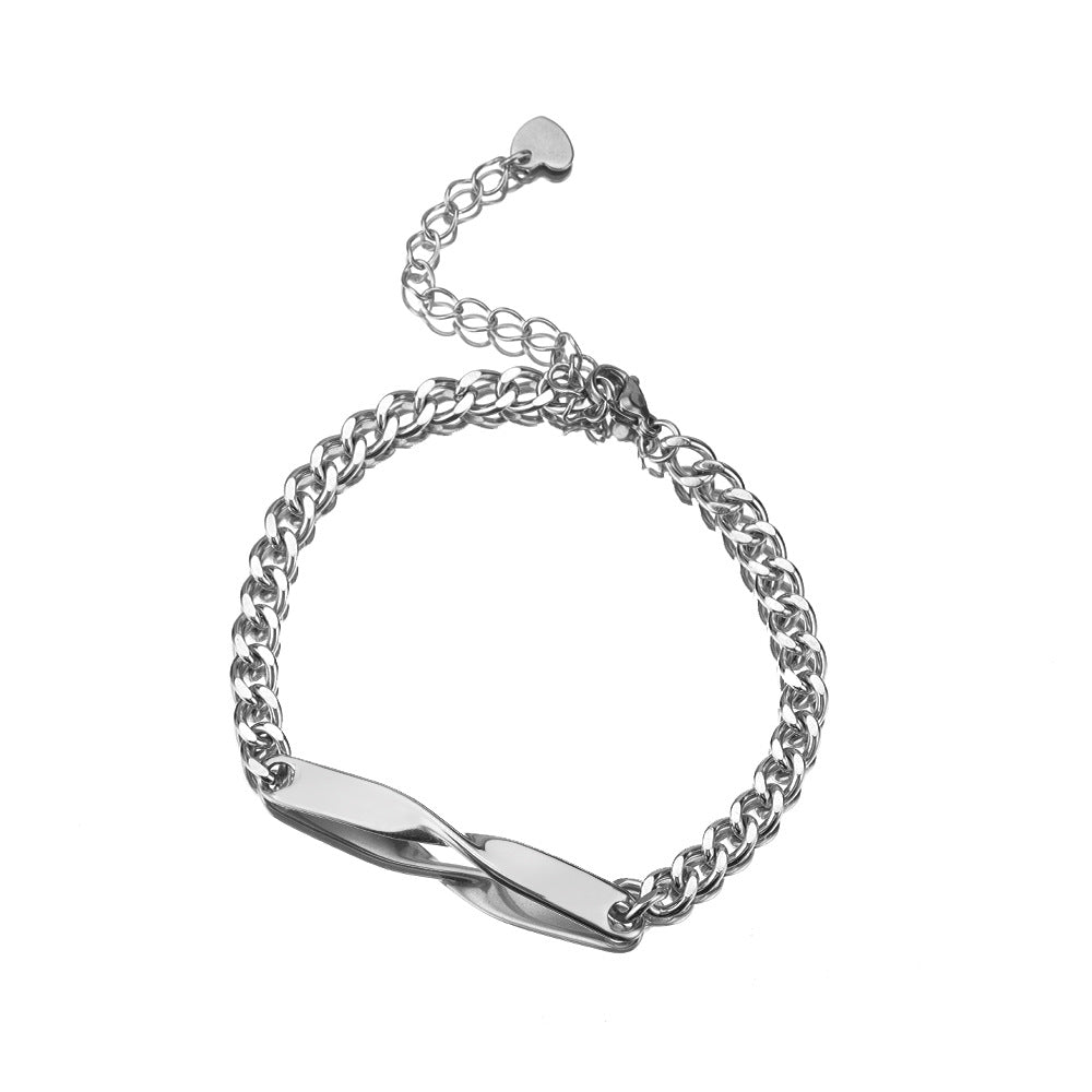Cross border minimalist stainless steel M ö bius couple DIY engraved bracelet ins infinite symbol men and women commemorative gift
