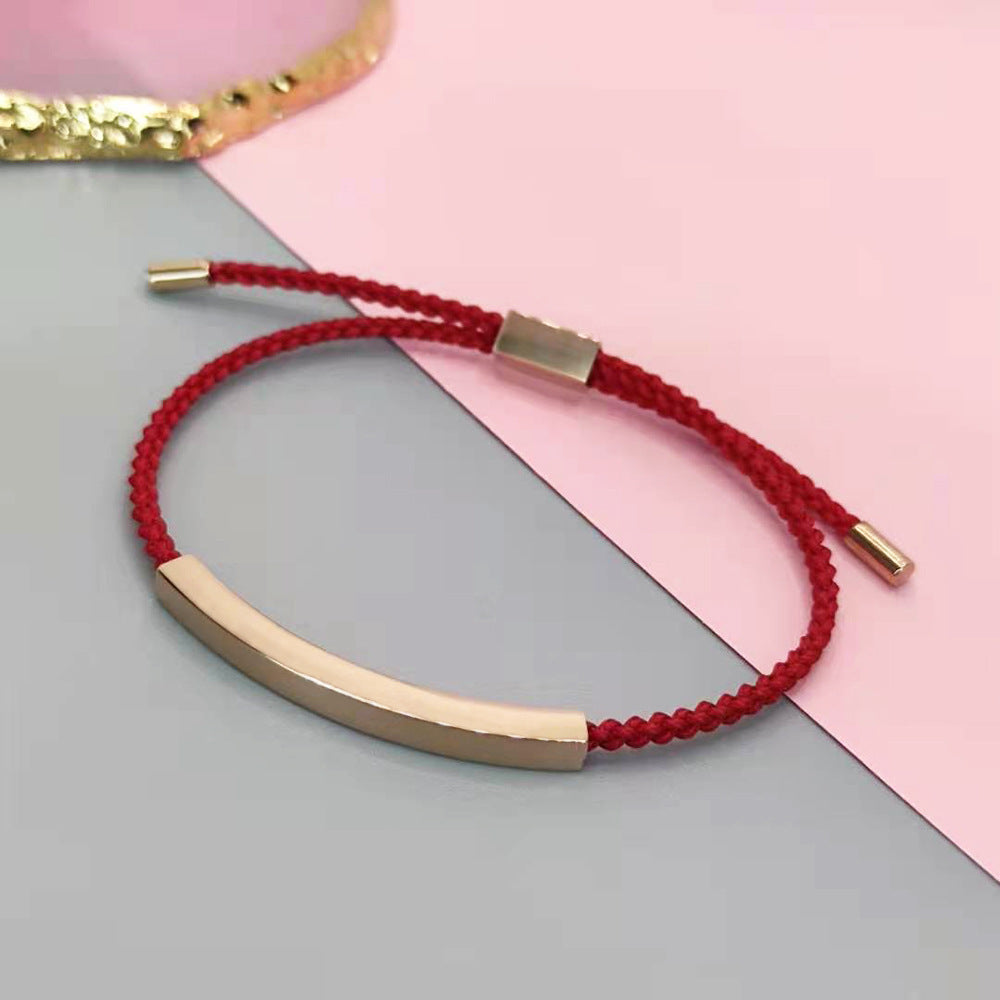 Design sense: titanium steel niche couple bracelet with adjustable braided rope, stainless steel bent tube bracelet, ins with engraved characters