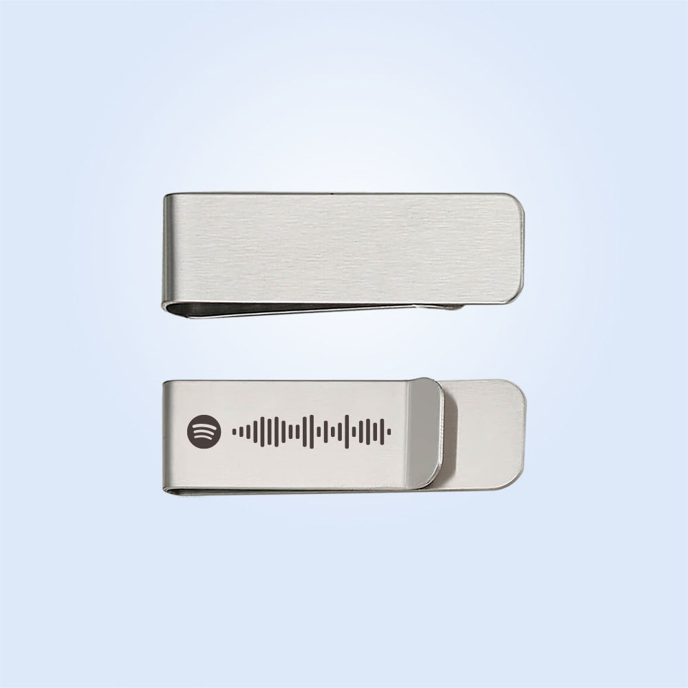 Hot selling fingerprint handwritten Spotify music code personalized laser engraving wallet in Europe and America