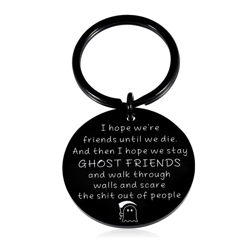 Cross border new gift for friends: stainless steel creative letter laser engraved keychain, customized holiday friendship gift