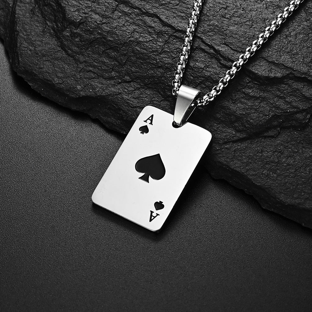 Lucky Spade Necklace Pendant, Personalized Spade Poker Pendant, Trendy Hanging Titanium Steel