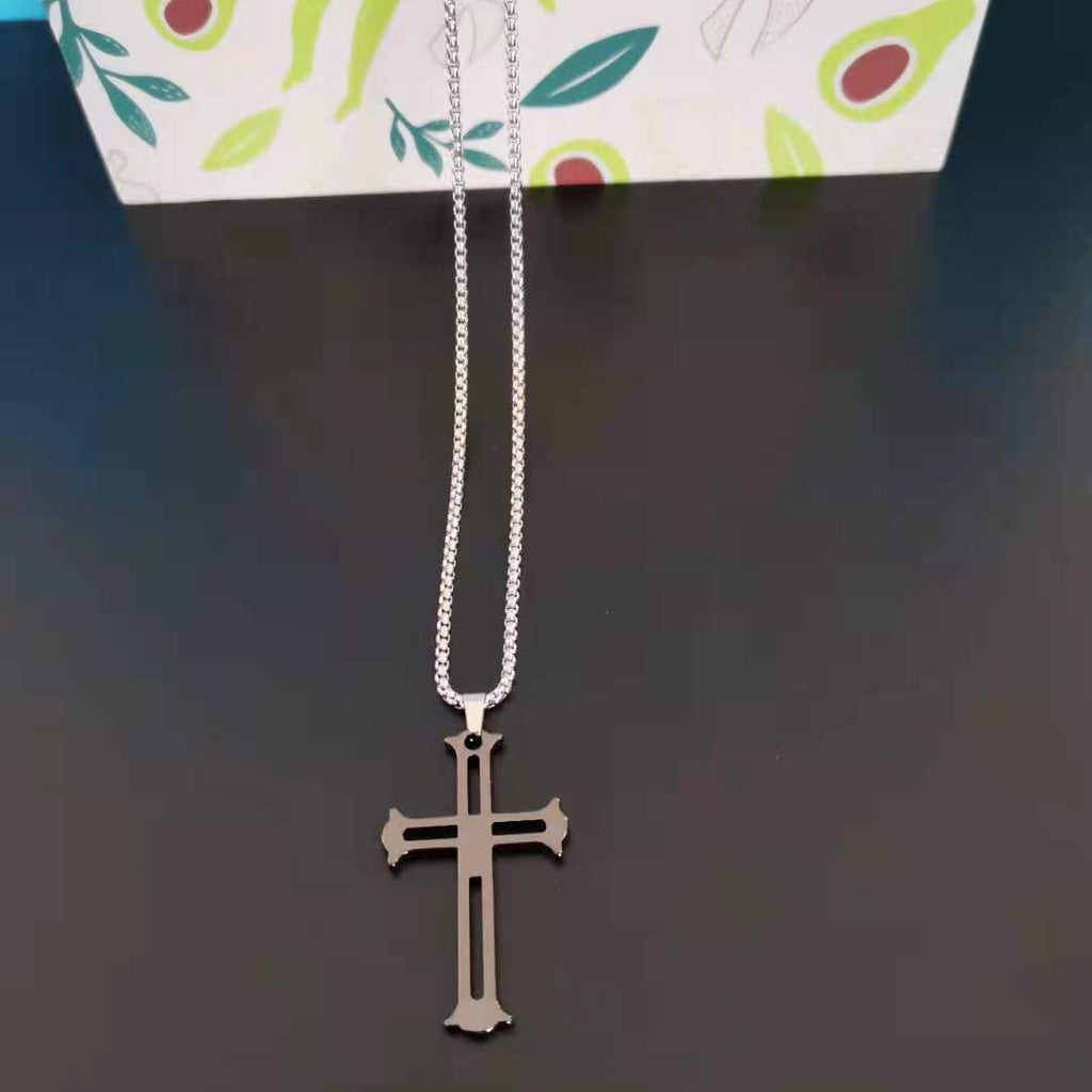 European and American jewelry, diamond necklace, cross pendant, simple retro versatile men's accessories, sweater chain