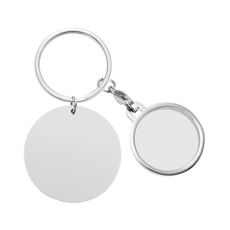 Hot selling personalized circular disc in Europe and America, carved in both Chinese and English, heart-shaped photo box keychain