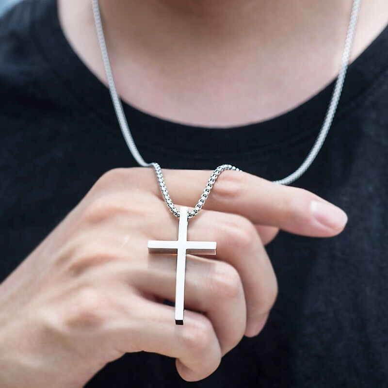 European and American jewelry, diamond necklace, cross pendant, simple retro versatile men's accessories, sweater chain