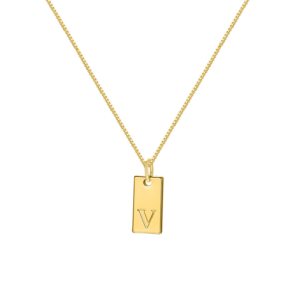 26 English letter necklace, European and American creative box chain, English letter square pendant, collarbone chain