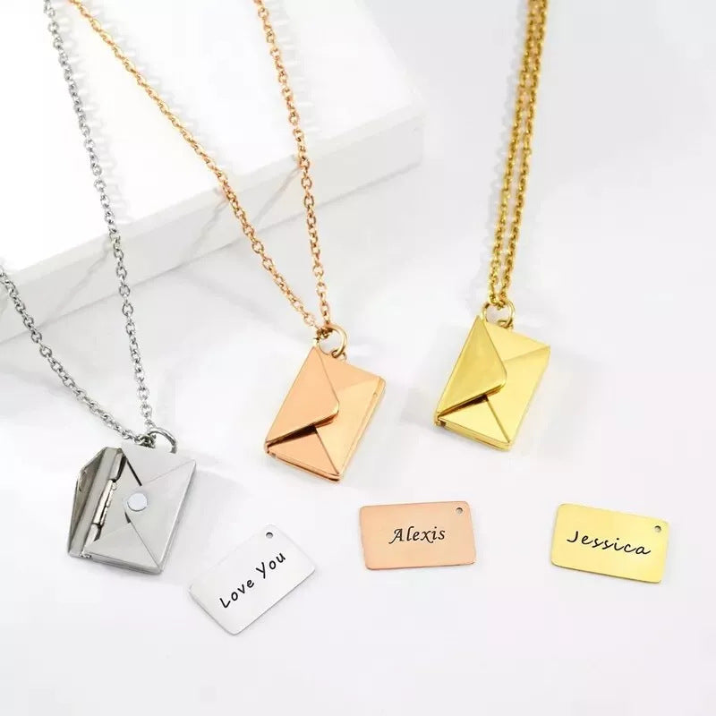 European and American jewelry envelope necklace engraved love letter envelope pendant cross-border jewelry Christmas Day Valentine's Day gift